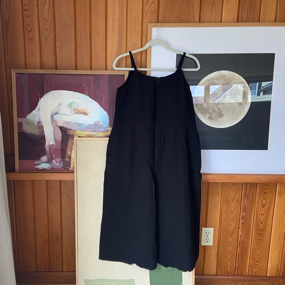 Eileen fisher gauze black organic cotton muslin sleeveless midi jumpsuit - Picture 9 of 9